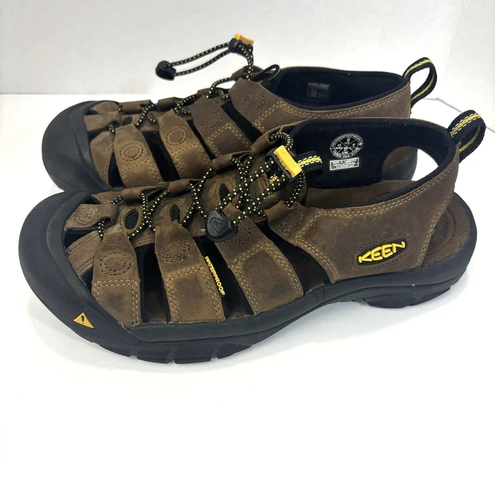 KEEN Newport Waterproof Leather Hiking Sandals Mens 9 Brown Closed Trail Shoes